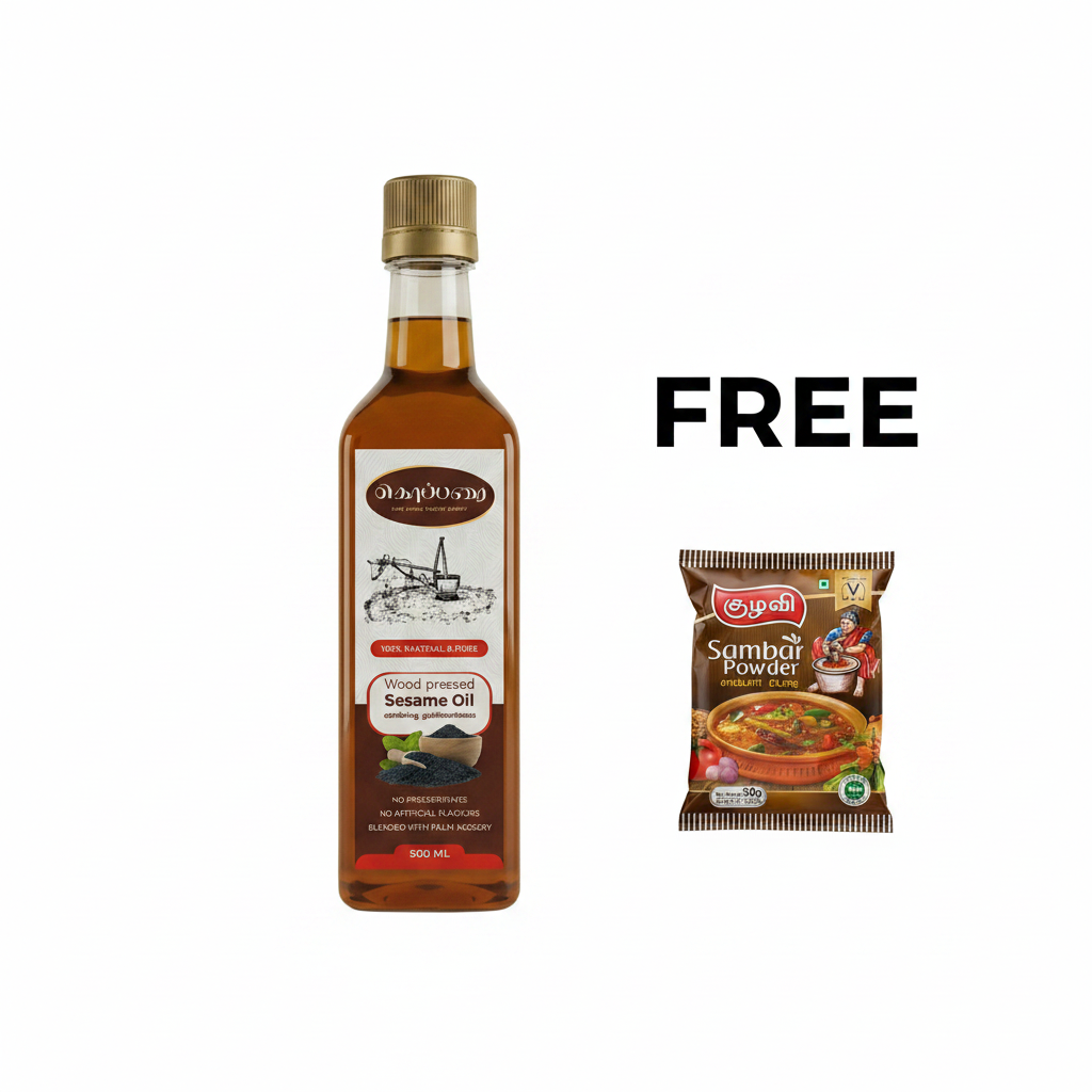 Wood Pressed Sesame Oil 500ml with Free Sambar Powder 50g